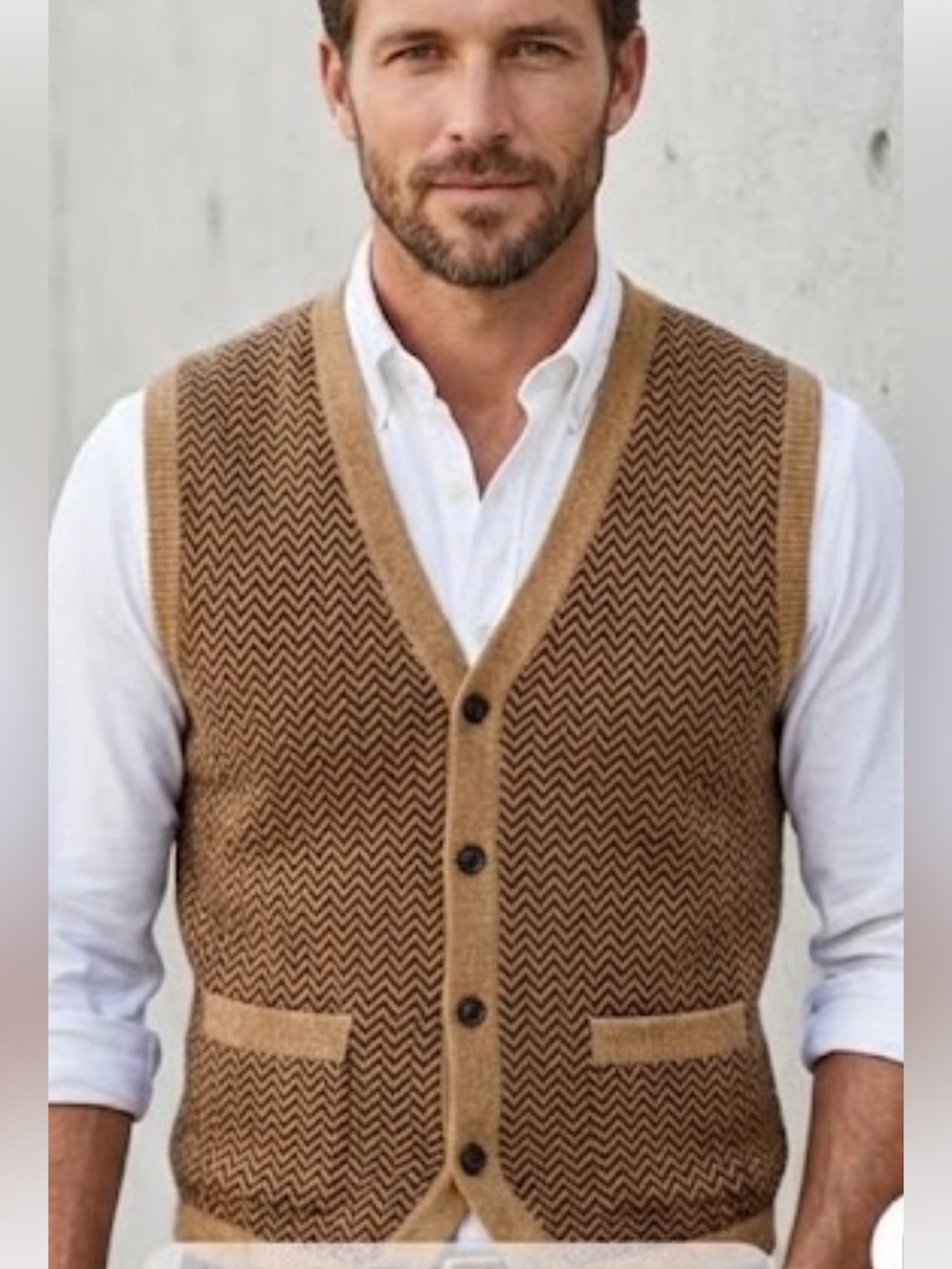 L.O.G.G. Vintage Herringbone Knit Sweater Vest Brown Chevron Sz L